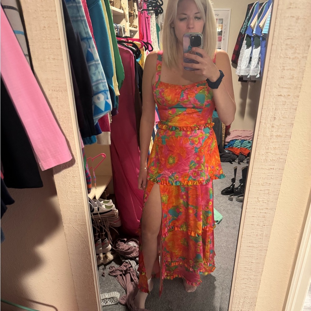 Orange and Pink High Low Sundress with Spaghetti Straps
